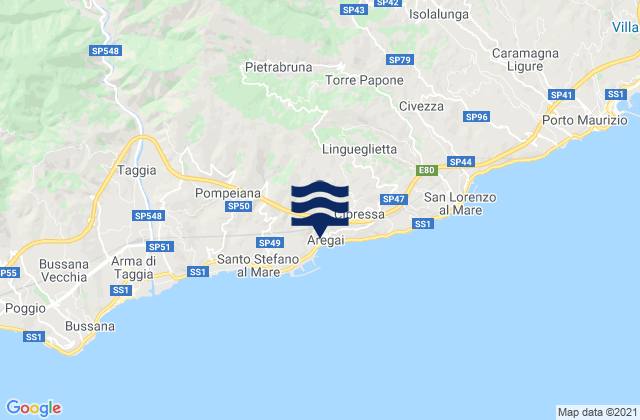 Mappa delle Getijden in Pietrabruna, Italy
