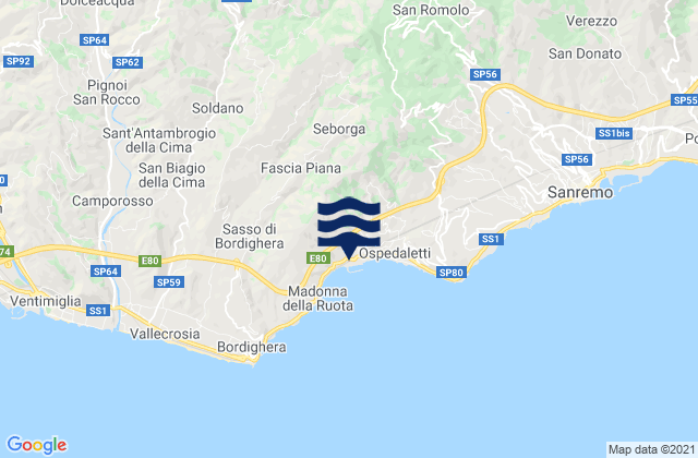Mappa delle Getijden in Pigna, Italy