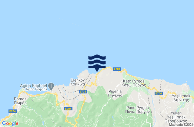 Mappa delle Getijden in Pigénia, Cyprus