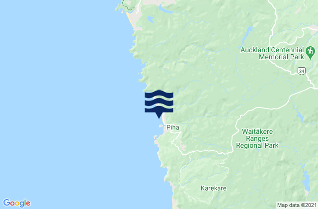 Mappa delle Getijden in Piha Beach, New Zealand