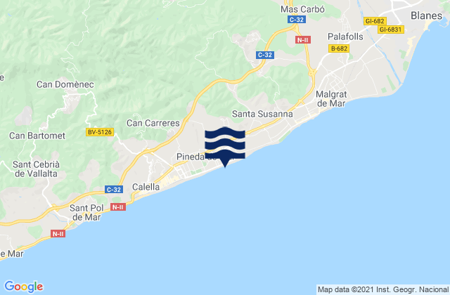Mappa delle Getijden in Pineda de Mar, Spain