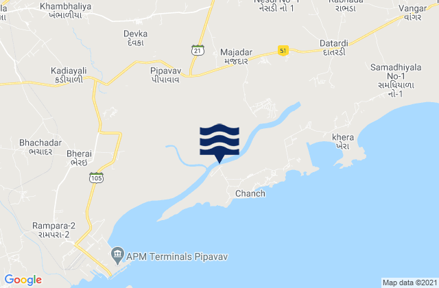 Mappa delle Getijden in Pipāvāv Bandar, India