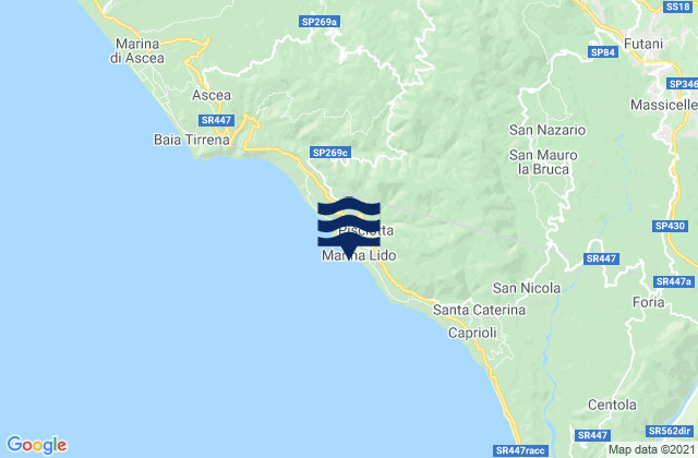 Mappa delle Getijden in Pisciotta, Italy