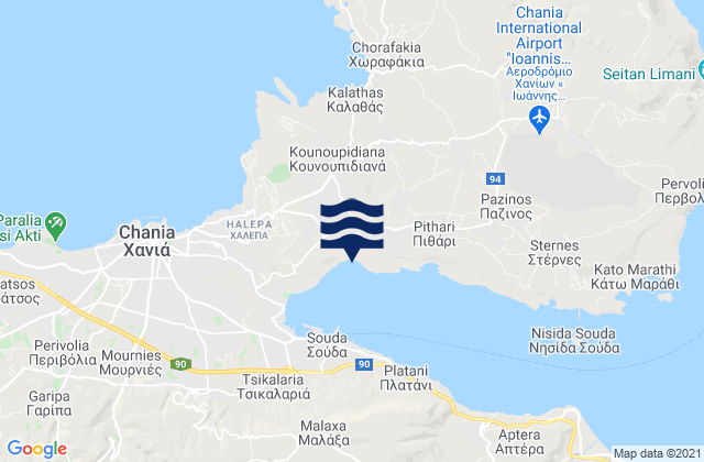 Mappa delle Getijden in Pithári, Greece