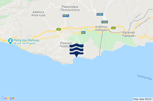 Mappa delle Getijden in Platanísteia, Cyprus