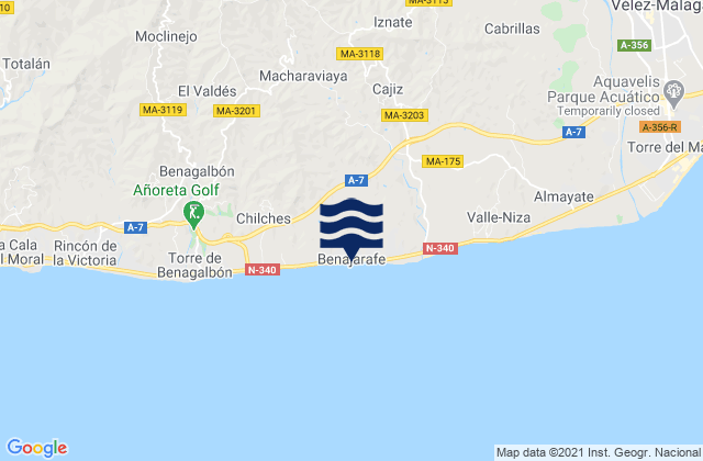 Mappa delle Getijden in Playa Benajarafe, Spain