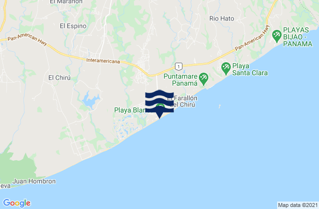 Mappa delle Getijden in Playa Blanca, Panama