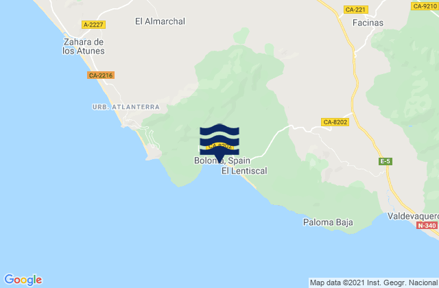 Mappa delle Getijden in Playa Bolonia, Spain