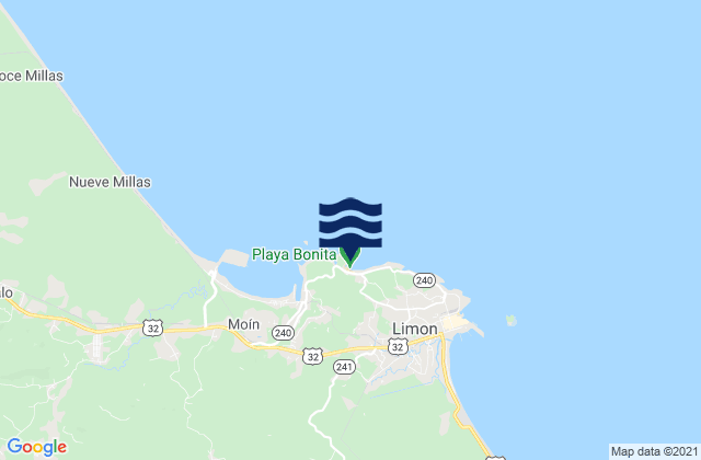 Mappa delle Getijden in Playa Bonita, Costa Rica