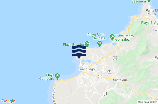 Mappa delle Getijden in Playa Caribe, Venezuela