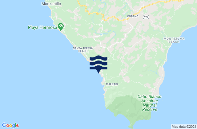 Mappa delle Getijden in Playa Carmen, Costa Rica