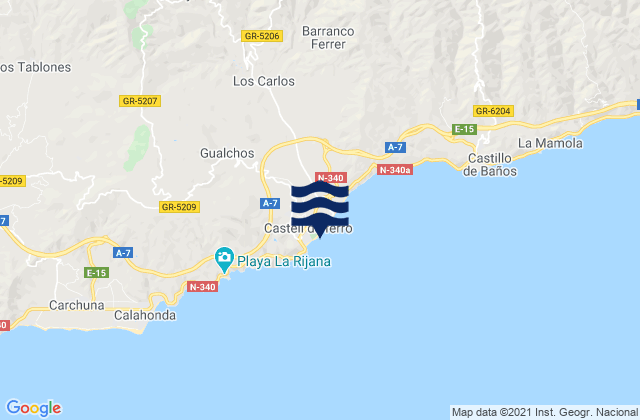 Mappa delle Getijden in Playa Castell Del Ferro - Sotillo, Spain