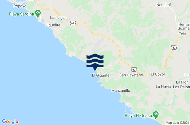 Mappa delle Getijden in Playa Colorado, Nicaragua