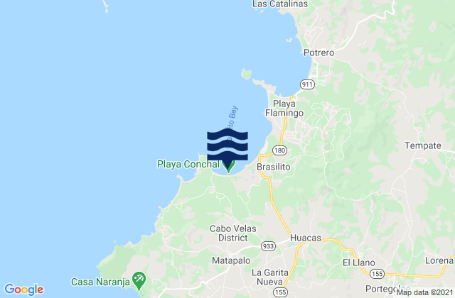 Mappa delle Getijden in Playa Conchal, Costa Rica
