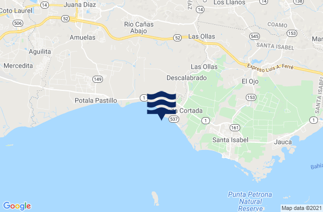 Mappa delle Getijden in Playa Cortada, Puerto Rico