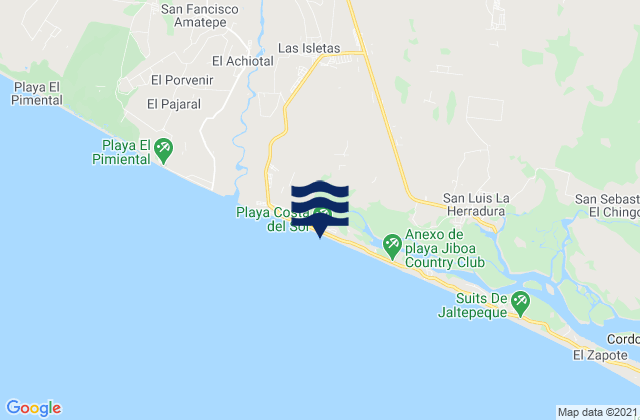 Mappa delle Getijden in Playa Costa del Sol, El Salvador