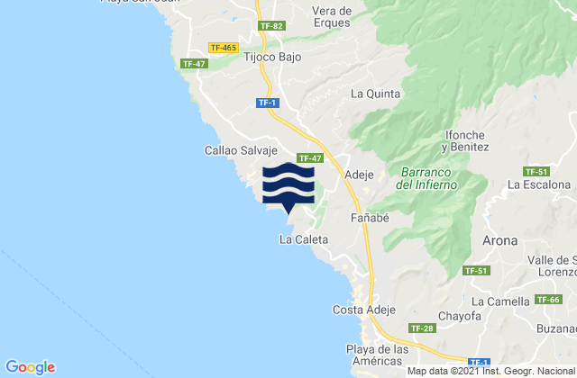 Mappa delle Getijden in Playa Diego Hernandez, Spain