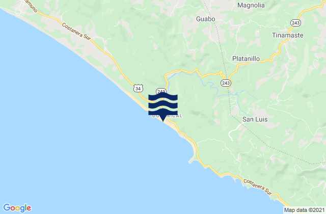 Mappa delle Getijden in Playa Dominical, Costa Rica