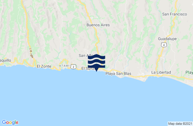 Mappa delle Getijden in Playa El Tunco, El Salvador