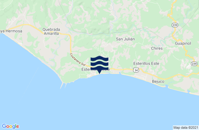 Mappa delle Getijden in Playa Esterillos, Costa Rica