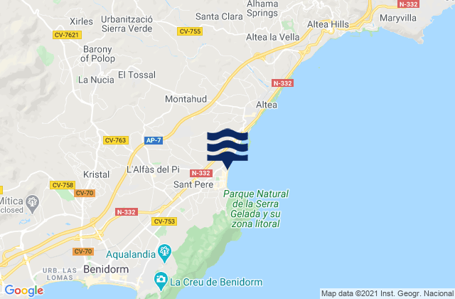 Mappa delle Getijden in Playa Finestrat, Spain