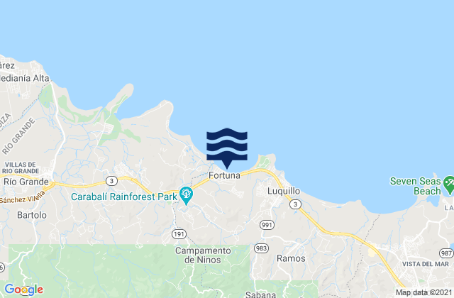 Mappa delle Getijden in Playa Fortuna, Puerto Rico