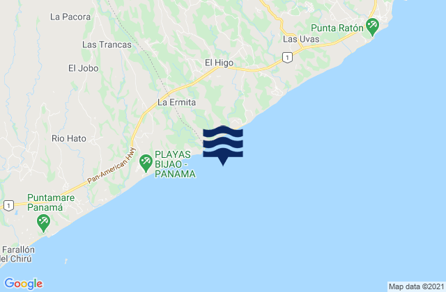 Mappa delle Getijden in Playa Grande, Panama