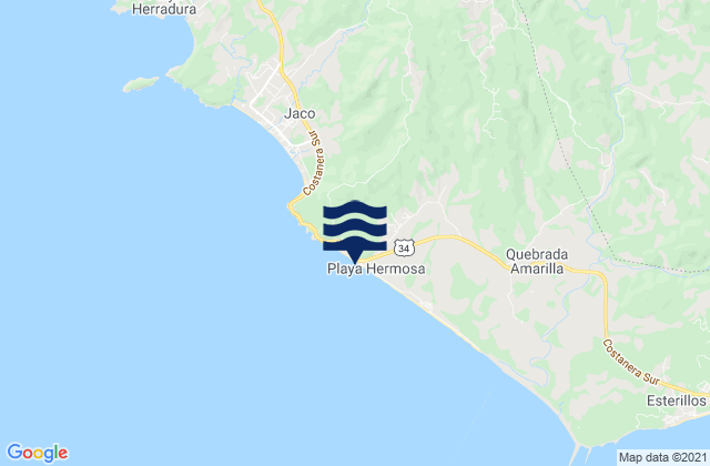 Mappa delle Getijden in Playa Hermosa, Costa Rica