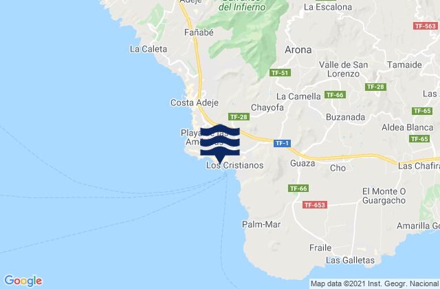 Mappa delle Getijden in Playa Honda, Spain