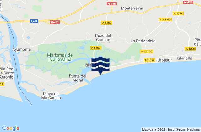 Mappa delle Getijden in Playa Isla Cristina, Spain