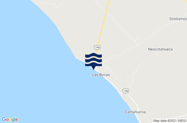 Mappa delle Getijden in Playa Las Bocas, Mexico