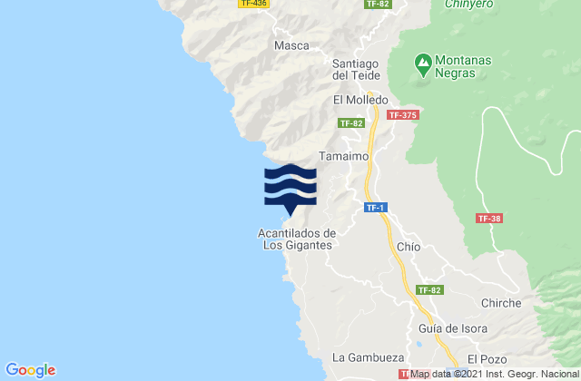 Mappa delle Getijden in Playa Los Gigantes, Spain