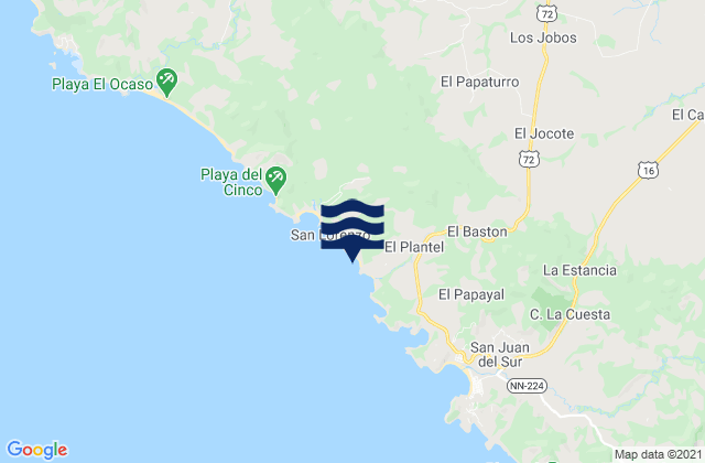 Mappa delle Getijden in Playa Maderas, Nicaragua
