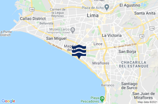 Mappa delle Getijden in Playa Marbella, Peru