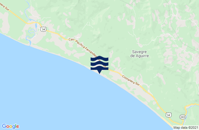 Mappa delle Getijden in Playa Matapalo, Costa Rica