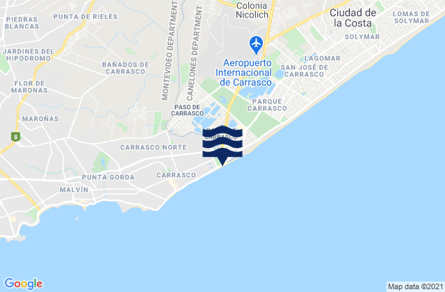 Mappa delle Getijden in Playa Miramar, Uruguay