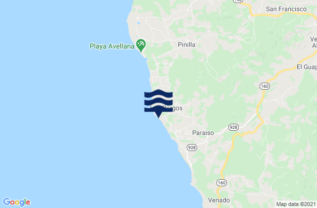 Mappa delle Getijden in Playa Negra, Costa Rica