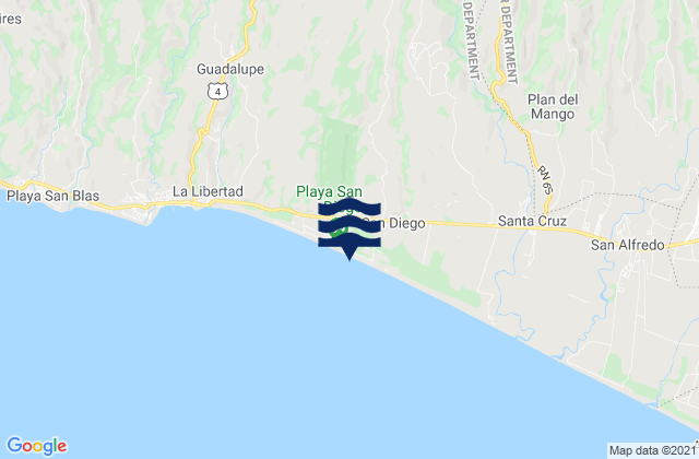 Mappa delle Getijden in Playa San Diego, El Salvador