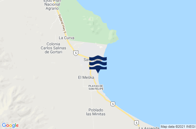 Mappa delle Getijden in Playa San Felipe, Mexico
