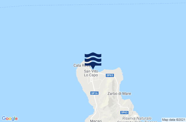 Mappa delle Getijden in Playa San Vito Lo Capo, Italy