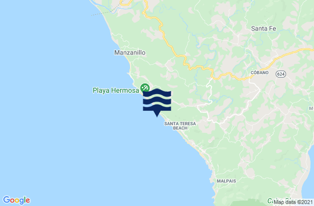 Mappa delle Getijden in Playa Santa Teresa, Costa Rica