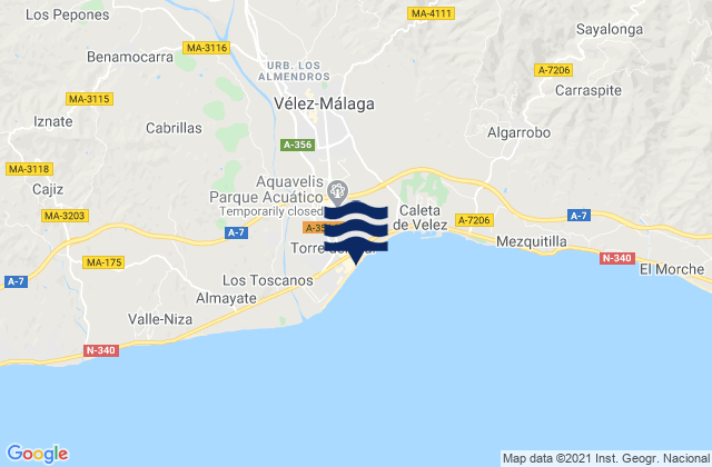 Mappa delle Getijden in Playa Torre Del Mar, Spain