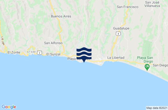 Mappa delle Getijden in Playa de Conchalío, El Salvador