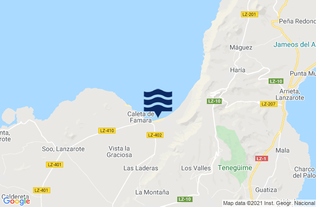 Mappa delle Getijden in Playa de Famara, Spain
