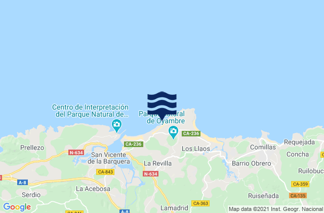 Mappa delle Getijden in Playa de Gerra, Spain