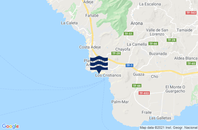 Mappa delle Getijden in Playa de Los Cristianos, Spain