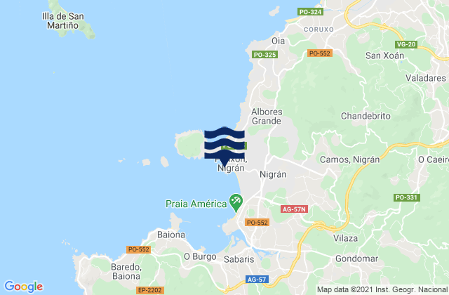 Mappa delle Getijden in Playa de Madorra, Portugal