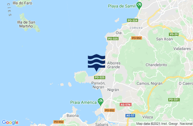Mappa delle Getijden in Playa de Patos (El Pico), Portugal