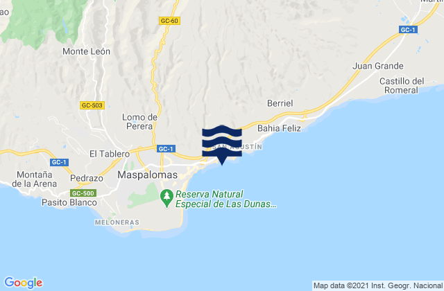 Mappa delle Getijden in Playa de las Burras, Spain