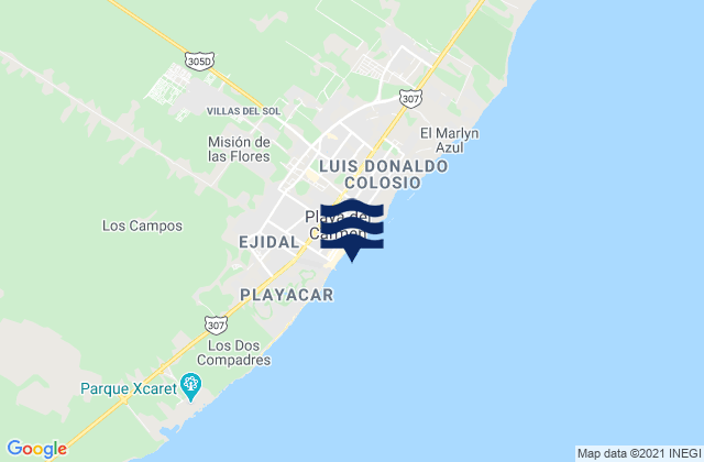 Mappa delle Getijden in Playa del Carmen, Mexico